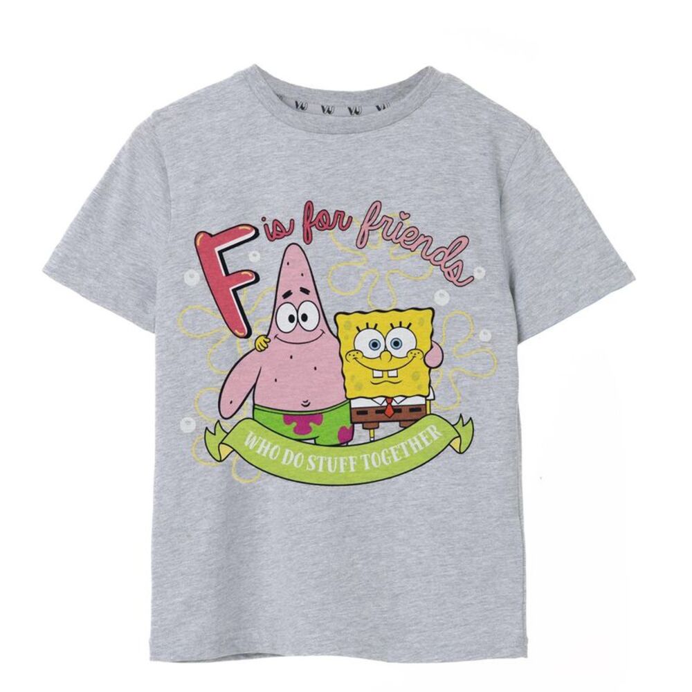 SpongeBob SquarePants Girls F Is For Friends T-Shirt / Grey Marl
